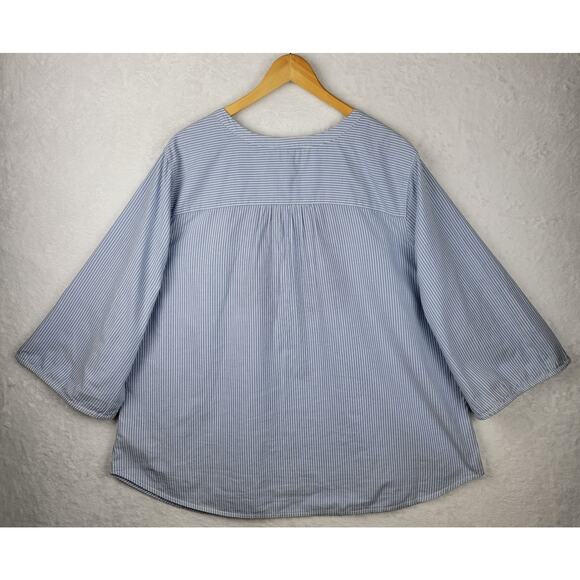 2X Tunic Boho Red Embroidery Pullover Top 3/4 Sleeve Blue White Stripe Casual - Picture 5 of 13